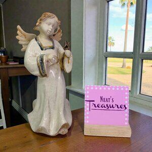 Kirklands Potter's Garden CERAMIC ANGEL Hand Painted Natural Tones 11"  Figurine
